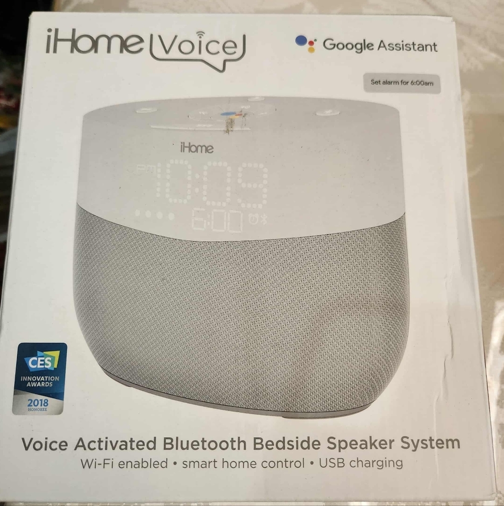 iHome Voice Google Assistant Voice Activated Bluetooth Bedside Speaker System